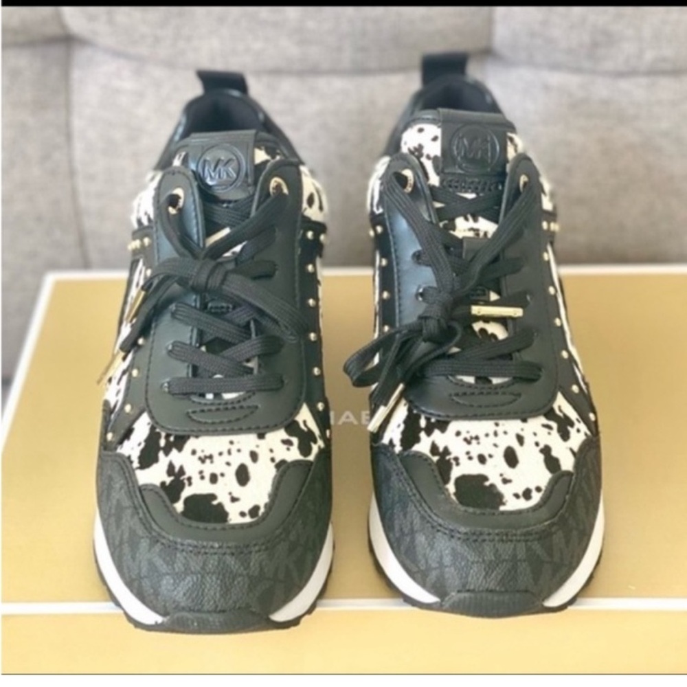 Michael Kors Black and White Cow Patterned Sneakers - Picture 4 of 7